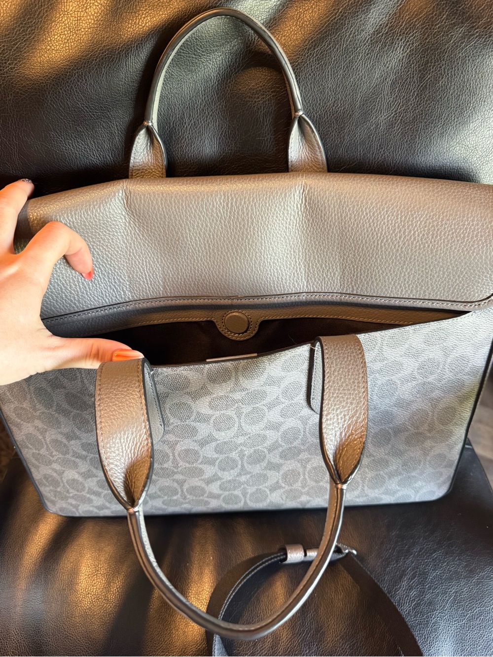 Coach Mens Signature Canvas and Leather Briefcase/Satchle in Light Gray - Picture 6 of 15